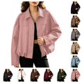 thumbnail image 1 of SAWOBUUN Women Faux Leather Bomber Jacket Batwing Sleeve Loose Fit Cropped Coat Casual Trendy Outerwear, 1 of 7
