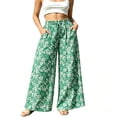 thumbnail image 1 of SAWOBUUN Women Floral Print Wide Leg Pants High Waisted Elastic Waist Drawstring Loose Fit Trousers Casual Long Pants with Pockets, 1 of 5