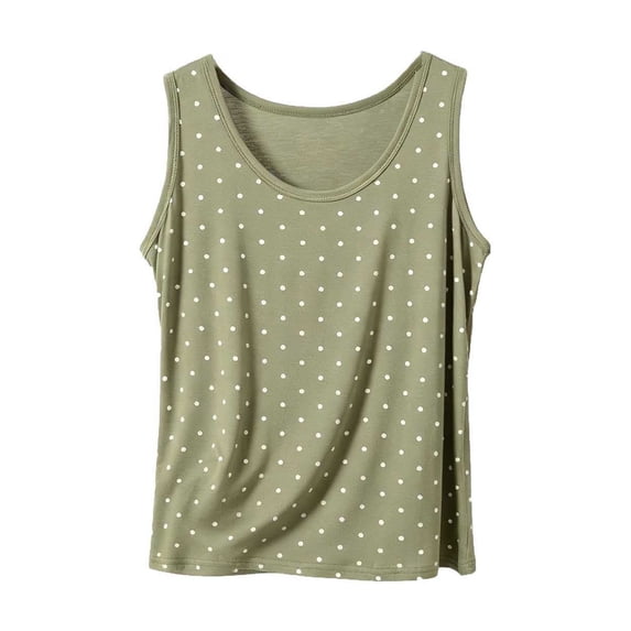 SAWOBUUN Women Polka Dot Tank Top Crew Neck Sleeveless Casual Slim Fit Summer Going Out Basic Top