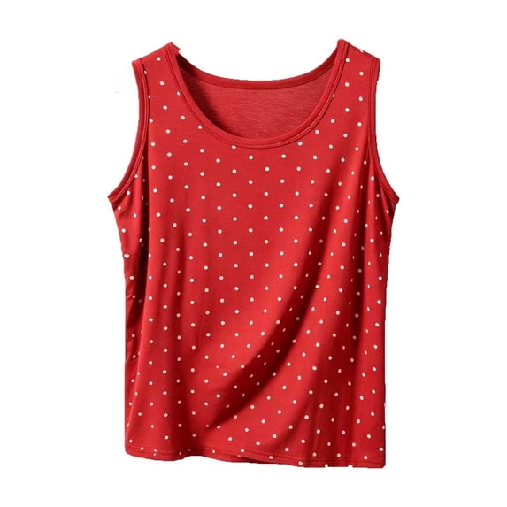 SAWOBUUN Women Polka Dot Tank Top Crew Neck Sleeveless Casual Slim Fit Summer Going Out Basic Top