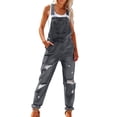 thumbnail image 1 of SAWOBUUN Women Ripped Denim Bib Overalls Casual Loose Fit Adjustable Strap Jeans Pants Jumpsuits, 1 of 8