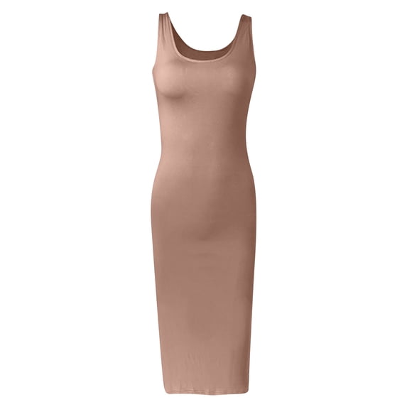 SAWOBUUN Women Sleeveless Casual Maxi Dress Bodycon Elegant Soft Stretch Summer Vacation Office Dress