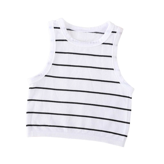 SAWOBUUN Women Striped Crop Tank Top Sleeveless Crewneck Slim Fit Classic Casual Summer Basic Tops