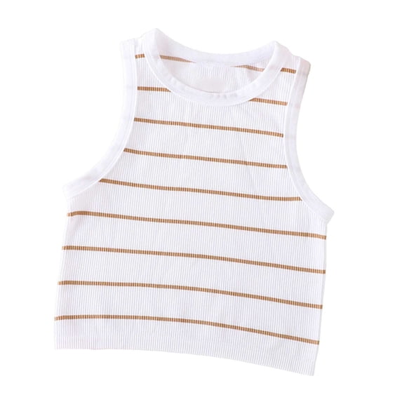 SAWOBUUN Women Striped Crop Tank Top Sleeveless Crewneck Slim Fit Classic Casual Summer Basic Tops