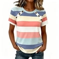 thumbnail image 1 of SAWOBUUN Women Striped T shirt Short Sleeve Crew Neck Button Shoulder Casual Slim Fit Fashion Tops, 1 of 7