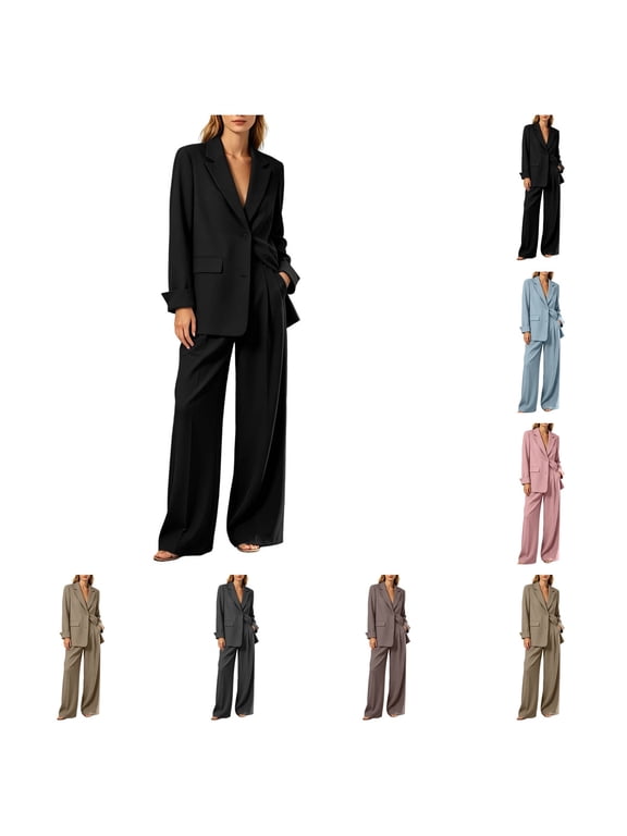 Women Suits 2 Piece Set Business Casual Dressy Oversized Blazer Jacket and Wide Leg Dress Pantsuits Formal Outfits