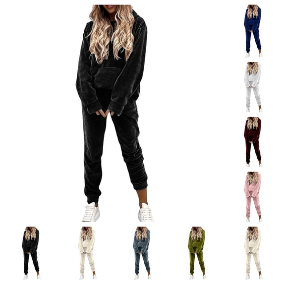 SAWOBUUN Women Sweatsuits Set 2 Piece Velour Tracksuit Hoodies Outfits Pullover Hoodie and Sweatpants with Pockets