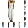thumbnail image 1 of SAWOBUUN Women Vintage Washed Denim Romper Sleeveless Adjustable Straps Wide Leg Loose Fit Overalls Button Front Bib Long Pants with Pockets, 1 of 7