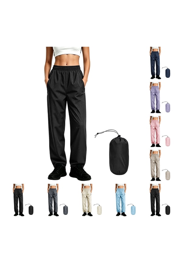 Women Waterproof Hiking Pants Lightweight Breathable Rain Trousers with Storage Bag Packable Outdoor Windproof Trekking Camping