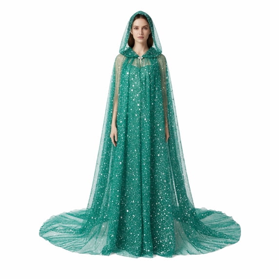 SAWOBUUN Women Wedding Tulle Hooded Cape Celestial Witch Elf Cloak Halloween Gothic Cloak