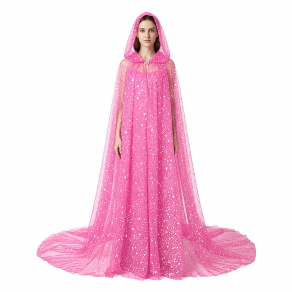 SAWOBUUN Women Wedding Tulle Hooded Cape Celestial Witch Elf Cloak Halloween Gothic Cloak