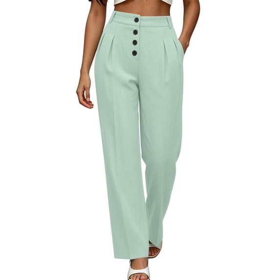 SAWOBUUN Women Wide Leg Pants High Waisted Front Button Straight Leg Dress Pants Pleated Work Slacks for Office Business Casual