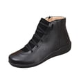 thumbnail image 1 of SAWOBUUN Women's Ankle Boots Faux Leather Round Toe Side Zipper Flat Sole Non Slip Comfort Casual Winter Booties, 1 of 8