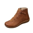 thumbnail image 1 of SAWOBUUN Women's Ankle Boots Faux Leather Round Toe Side Zipper Flat Sole Non Slip Comfort Casual Winter Booties, 1 of 9