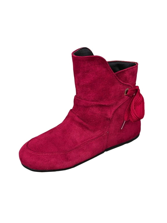 Women's Ankle Boots Faux Suede Round Toe Flat Sole Lace up Slouchy Non Slip Comfort Casual Fashion Winter Booties