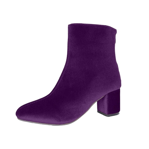 SAWOBUUN Women's Ankle Boots Velvet Round Toe Back Zipper Block Heel Non Slip Comfort Fashion Dress Winter Booties