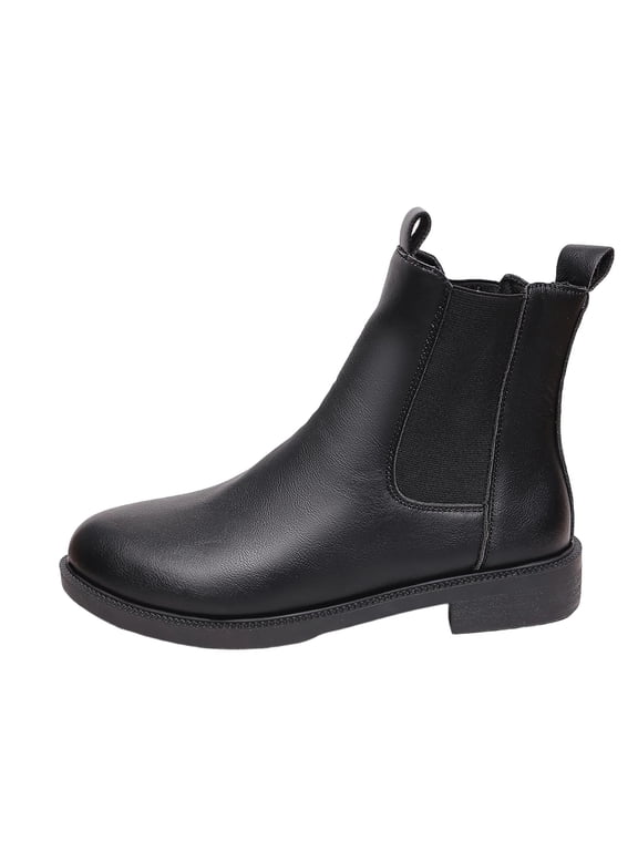 Women's Chelsea Ankle Boots Faux Leather Round Toe Low Heel Non Slip Comfort Plus Size Winter Booties