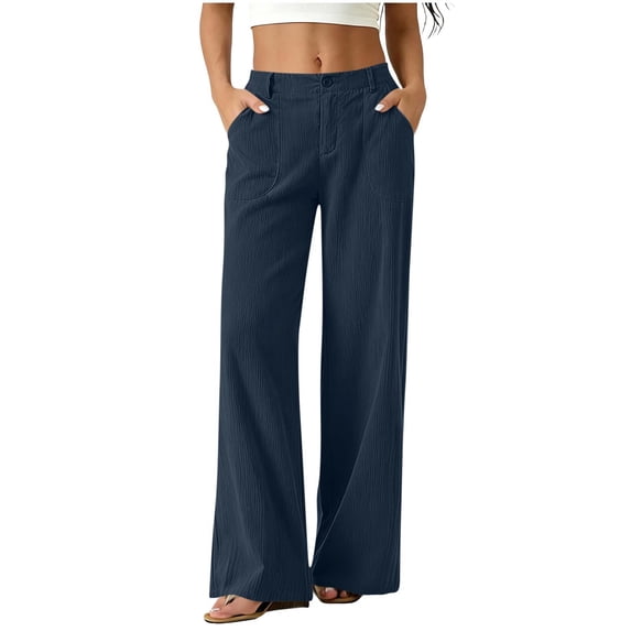 SAWOBUUN Women's Corduroy Wide Leg Pants High Waisted Straight Leg Casual Lounge Trousers with Pockets