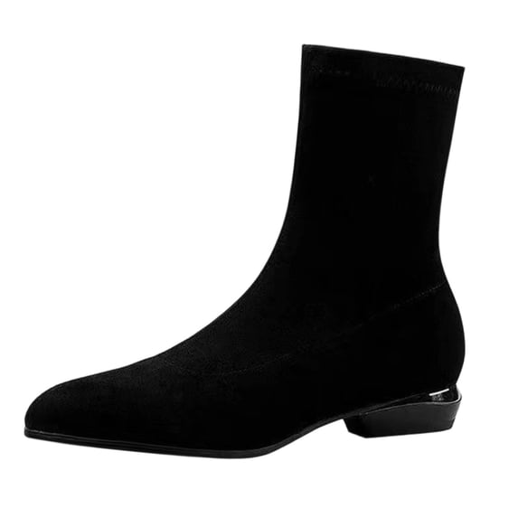 SAWOBUUN Women's Sock Ankle Boots Low Heel Pointed Toe Stretch Suede Pull On Booties Fall Winter Fashion Comfortable Casual Shoes
