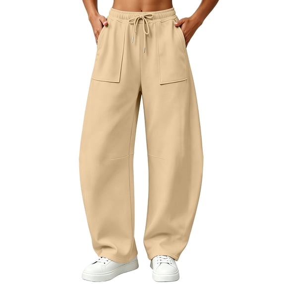 SAWOBUUN Womens Barrel Sweatpants Wide Leg Elastic Waist Drawstring Casual Trousers Comfy Flowy Pants with Pockets
