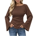 thumbnail image 1 of SAWOBUUN Womens Bell Long Sleeve Ribbed Knit Tops Boat Neck Y2k Going Out Tops Slim Fit Trendy Fall Winter Outfits, 1 of 5