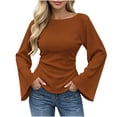 thumbnail image 1 of SAWOBUUN Womens Bell Long Sleeve Ribbed Knit Tops Boat Neck Y2k Going Out Tops Slim Fit Trendy Fall Winter Outfits, 1 of 5
