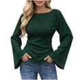 thumbnail image 1 of SAWOBUUN Womens Bell Long Sleeve Ribbed Knit Tops Boat Neck Y2k Going Out Tops Slim Fit Trendy Fall Winter Outfits, 1 of 5