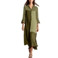 thumbnail image 1 of SAWOBUUN Womens Boho Striped Shirt Dress 3/4 Sleeve Color Block Button Maxi Dress Loose Fit Casual Beach Sundress, 1 of 5