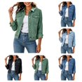 thumbnail image 1 of SAWOBUUN Womens Button Down Denim Jacket Lapel Collar Long Sleeve Casual Cropped Jean Coat with Pockets, 1 of 8