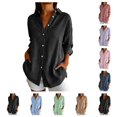 thumbnail image 1 of SAWOBUUN Womens Button Down Shirts Long Sleeve Striped Dress Shirt Collared Office Work Blouses Tops, 1 of 8