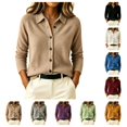 thumbnail image 1 of SAWOBUUN Womens Cardigan Sweaters Long Sleeve Collared Button Down Knit Lightweight Sweater Jacket Casual Fall Winter Outerwear, 1 of 6
