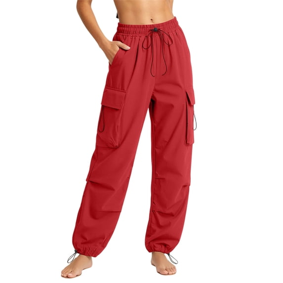 SAWOBUUN Womens Cargo Pants High Waisted Lightweight Drawstring Parachute Jogger Casual Loose with Pockets