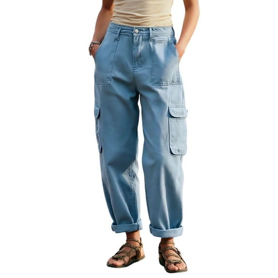 SAWOBUUN Womens Cargo Pants Wide Leg High Waisted Stretch Casual Relaxed Fit Work Trousers with Multi Pockets