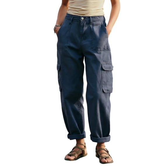 SAWOBUUN Womens Cargo Pants Wide Leg High Waisted Stretch Casual Relaxed Fit Work Trousers with Multi Pockets