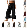 thumbnail image 1 of SAWOBUUN Womens Casual Cropped Pants High Waisted Drawstring Ruffle Hem Trousers Lightweight Loose Fit Adjustable Cuff Lounge Pants, 1 of 10