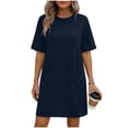 thumbnail image 1 of SAWOBUUN Womens Casual T-Shirt Dress Short Sleeve Crew Neck Loose Fit Mini Dress Summer Beach Sundress with Pockets, 1 of 6