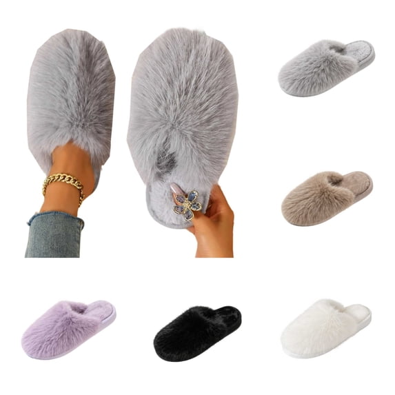 SAWOBUUN Womens Closed Toe Fuzzy Slippers Cozy Warm Fluffy Faux Fur House Slippers Winter Indoor Plush Scuff Slippers