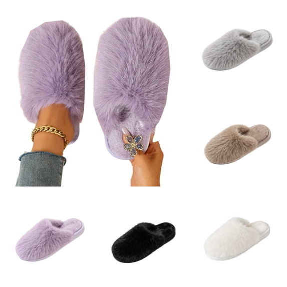 SAWOBUUN Womens Closed Toe Fuzzy Slippers Cozy Warm Fluffy Faux Fur House Slippers Winter Indoor Plush Scuff Slippers