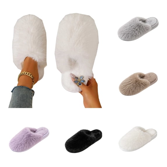 SAWOBUUN Womens Closed Toe Fuzzy Slippers Cozy Warm Fluffy Faux Fur House Slippers Winter Indoor Plush Scuff Slippers