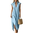 thumbnail image 1 of SAWOBUUN Womens Cotton Maxi Dress Sleeveless Deep V Neck Side Split Casual Summer Long Dress with Pockets, 1 of 8