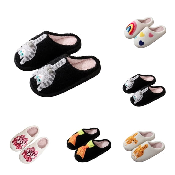 SAWOBUUN Womens Cute Cat Closed Toe House Slippers Fuzzy Plush Warm Indoor Non Slip Bedroom Slippers Cozy Fluffy