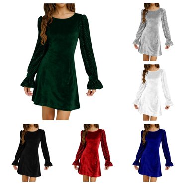 Velvet Collapse LMLYSoH Womenacute;s Sequin Party Dress, Sparkle Long Sleeve Round Neck ...