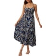 thumbnail image 1 of SAWOBUUN Womens Floral Print Midi Dress Square Neck Spaghetti Strap Tiered Summer Beach Sundress Casual Boho Long Dress, 1 of 6
