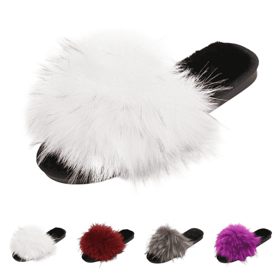 SAWOBUUN Womens Furry Slippers Open Toe Fuzzy Slippers Memory Foam Warm Cozy Non Slip Soft Sole Indoor Outdoor Fluffy House Shoes