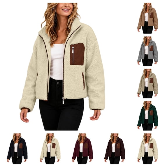 SAWOBUUN Womens Fuzzy Fleece Jacket Full Zip Sherpa Jacket Long Sleeve Casual Warm Teddy Coat with Pocket