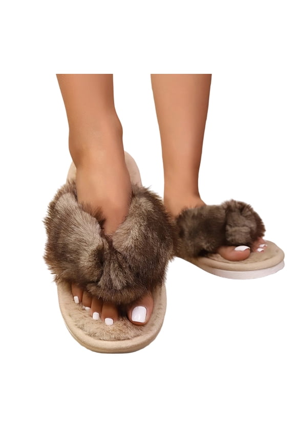 Womens Fuzzy Flip Flop House Slippers Memory Foam Gifts for Women Mom Ladies Plush Fluffy Indoor Outdoor Thong Sandals with Non Slip Warm Cozy