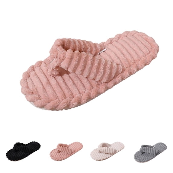 SAWOBUUN Womens Fuzzy Flip Flop House Slippers Plush Fluffy Thong Slippers Indoor Bedroom Cozy Warm