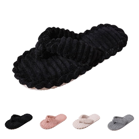 SAWOBUUN Womens Fuzzy Flip Flop House Slippers Plush Fluffy Thong Slippers Indoor Bedroom Cozy Warm
