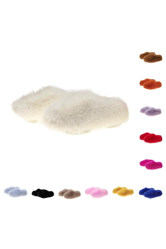 Womens Fuzzy Mules Closed Toe Fluffy Mules Slippers Thick Sole Soft Plush Warm Indoor Outdoor Slip On Shoes