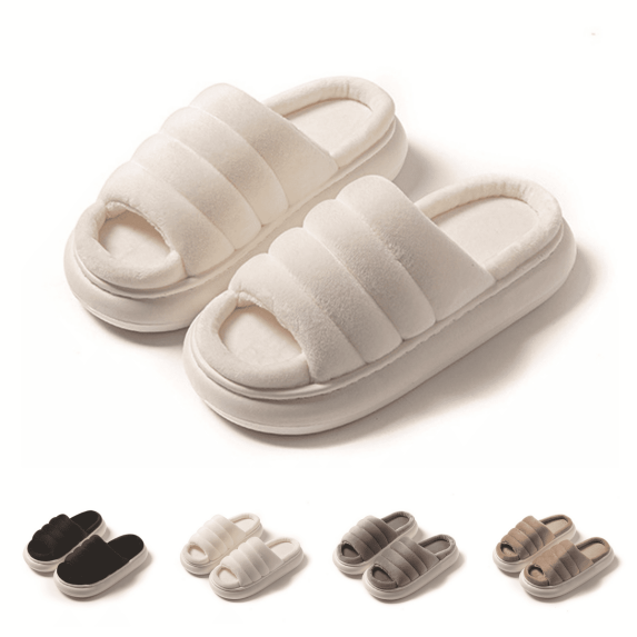 SAWOBUUN Womens Fuzzy Slide Slippers Puffy Thick Sole House Slippers for Women Open Toe Warm Cozy Non-Slip Soft Sole Indoor Outdoor Bedroom Shoes